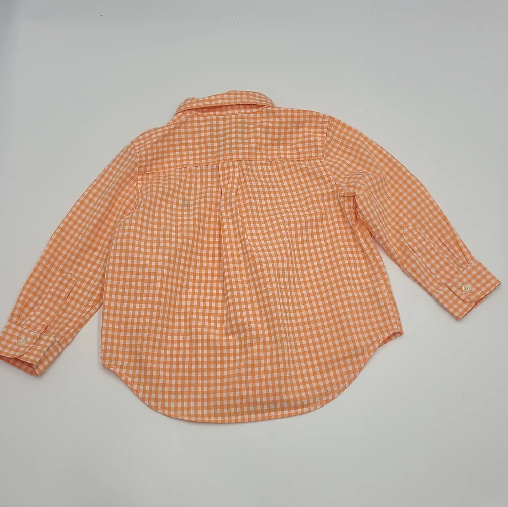 Ralph Lauren baby boy orange gingham button down shirt size 24 months